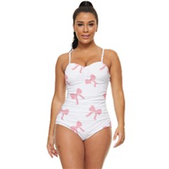 Pink Ribbons Pattern Retro Full Coverage Swimsuit by Littlebird