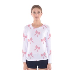 Pink Bow Pattern Women s Long Sleeve Tee