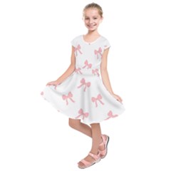 Pink Bow Pattern Kids  Short Sleeve Dress by Littlebird