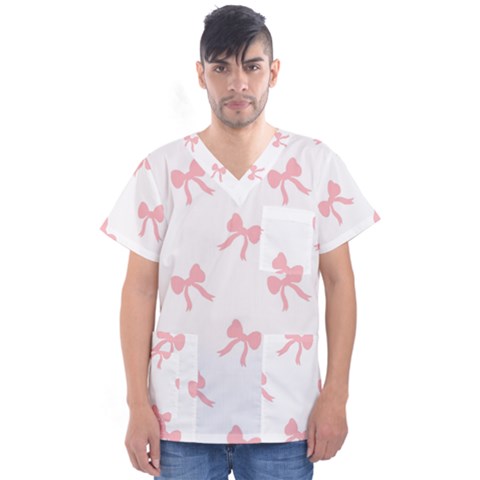 Pink Bow Pattern Men s V-neck Scrub Top by Littlebird