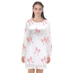 Pink Bow Pattern Long Sleeve Chiffon Shift Dress  by Littlebird