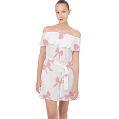 Pink Bow Pattern Off Shoulder Chiffon Dress by Littlebird