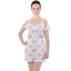 Pink Bow Pattern Ruffle Cut Out Chiffon Playsuit by Littlebird