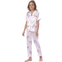 Pink Bow Pattern Kids  Satin Short Sleeve Pajamas Set by Littlebird