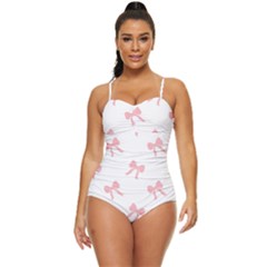 Pink Bow Pattern Retro Full Coverage Swimsuit by Littlebird