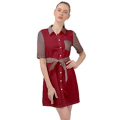 1red Belted Shirt Dress