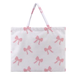 Pink Bow Pattern Zipper Large Tote Bag by Littlebird