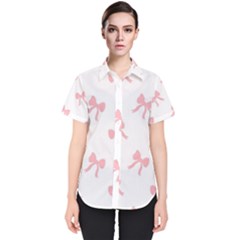 Pink Bow Pattern Women s Short Sleeve Shirt