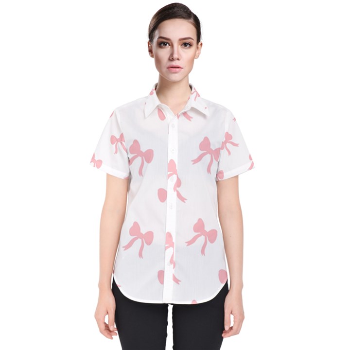 Pink bow pattern Women s Short Sleeve Shirt