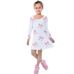 Pink Bow Pattern Kids  Long Sleeve Velvet Dress