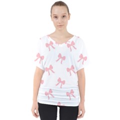 Pink Bow Pattern V-neck Dolman Drape Top by Littlebird