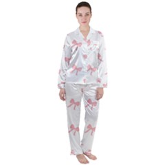 Pink Bow Pattern Satin Long Sleeve Pajamas Set by Littlebird