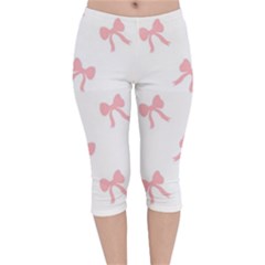 Pink Bow Pattern Velvet Capri Leggings  by Littlebird