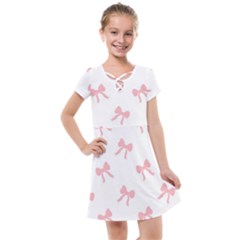 Pink Bow Pattern Kids  Cross Web Dress by Littlebird