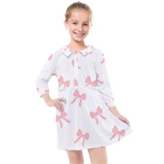 Pink Bow Pattern Kids  Quarter Sleeve Shirt Dress by Littlebird