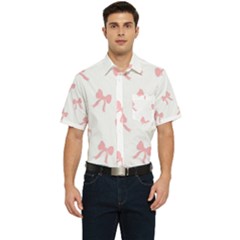 Pink Bow Pattern Men s Short Sleeve Pocket Shirt  by Littlebird