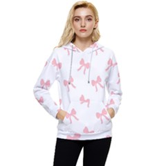 Pink Bow Pattern Women s Lightweight Drawstring Hoodie by Littlebird