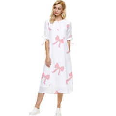 Pink Bow Pattern Bow Sleeve Chiffon Midi Dress by Littlebird