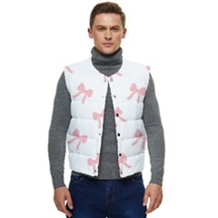 Pink Bow Pattern Men s Short Button Up Puffer Vest	 by Littlebird