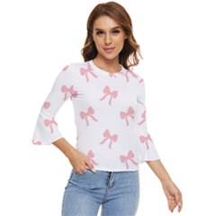 Pink Bow Pattern Bell Sleeve Top