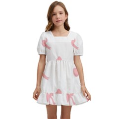 Pink Bow Pattern Kids  Short Sleeve Dolly Dress by Littlebird