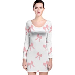 Pink Bow Pattern Long Sleeve Velvet Bodycon Dress