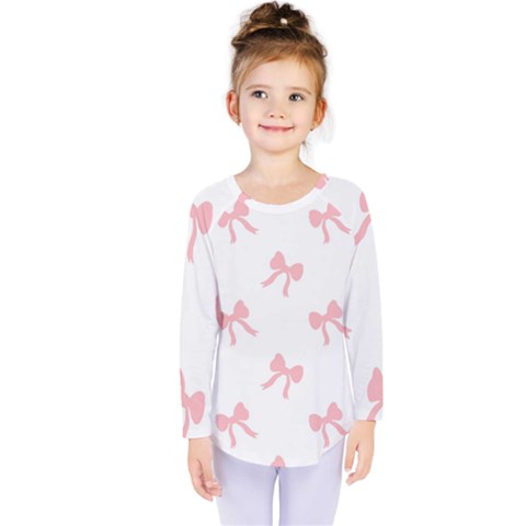 Pink Bow Pattern Kids  Long Sleeve Tee by Littlebird