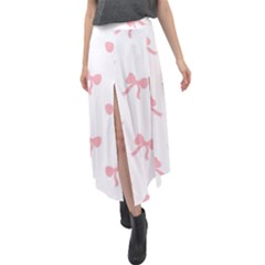 Pink Bow Pattern Velour Split Maxi Skirt by Littlebird