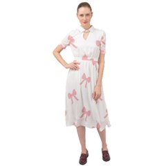 Pink Bow Pattern Keyhole Neckline Chiffon Dress by Littlebird