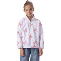 Pink Bow Pattern Kids  Half Zip Hoodie