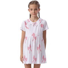 Pink Bow Pattern Kids  Asymmetric Collar Dress by Littlebird