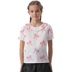 Pink Bow Pattern Kids  Frill Chiffon Blouse by Littlebird