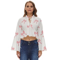 Pink Bow Pattern Boho Long Bell Sleeve Top