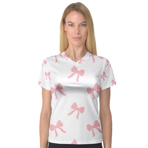 Pink Bow Pattern V-neck Sport Mesh Tee by Littlebird