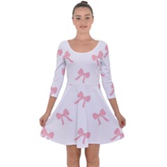 Pink Bow Pattern Quarter Sleeve Skater Dress by Littlebird