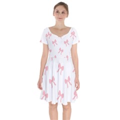 Pink Bow Pattern Short Sleeve Bardot Dress by Littlebird