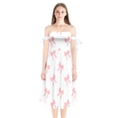 Pink Bow Pattern Shoulder Tie Bardot Midi Dress by Littlebird