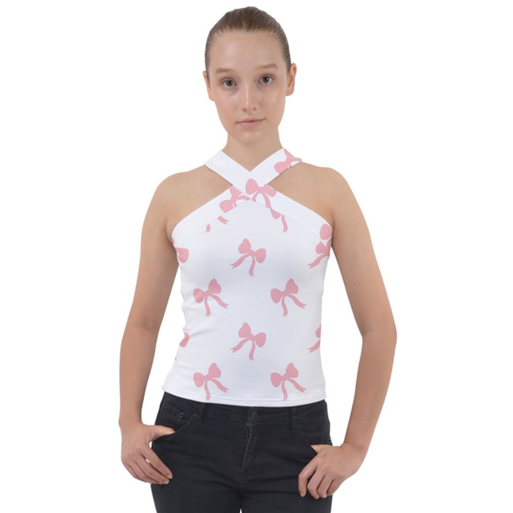 Pink bow pattern Cross Neck Velour Top