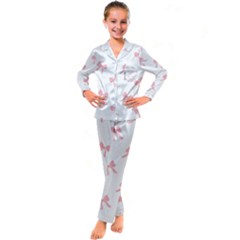 Pink Bow Pattern Kid s Satin Long Sleeve Pajamas Set by Littlebird