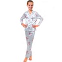 Pink bow pattern Kid s Satin Long Sleeve Pajamas Set View1