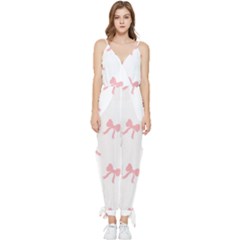 Pink Bow Pattern Sleeveless Tie Ankle Chiffon Jumpsuit by Littlebird