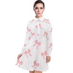 Pink Bow Cute Pattern Long Sleeve Chiffon Shirt Dress by Littlebird