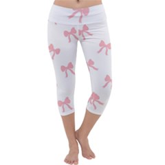 Pink Bow Cute Pattern Capri Yoga Leggings by Littlebird