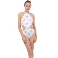 Pink Bow Cute Pattern Halter Side Cut Swimsuit by Littlebird