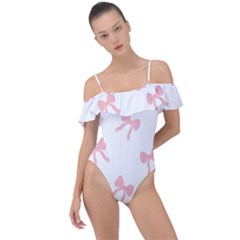 Pink Bow Cute Pattern Frill Detail One Piece Swimsuit by Littlebird