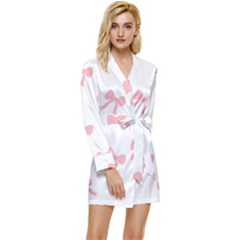 Pink Bow Cute Pattern Long Sleeve Satin Robe by Littlebird