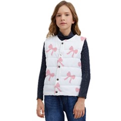 Pink Bow Cute Pattern Kid s Short Button Up Puffer Vest	