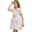 Pink bow cute pattern Kids  Bow Tie Puff Sleeve Dress View3