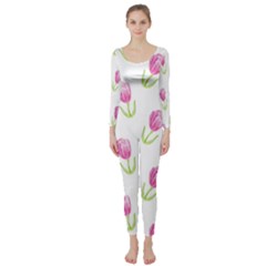 Tulips Watercolor Pattern Long Sleeve Catsuit by Littlebird