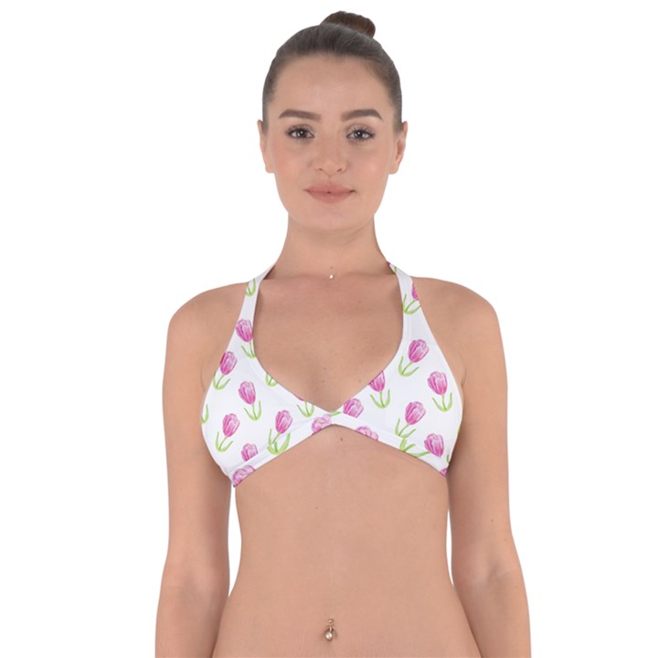 Tulips watercolor Pattern Halter Neck Bikini Top